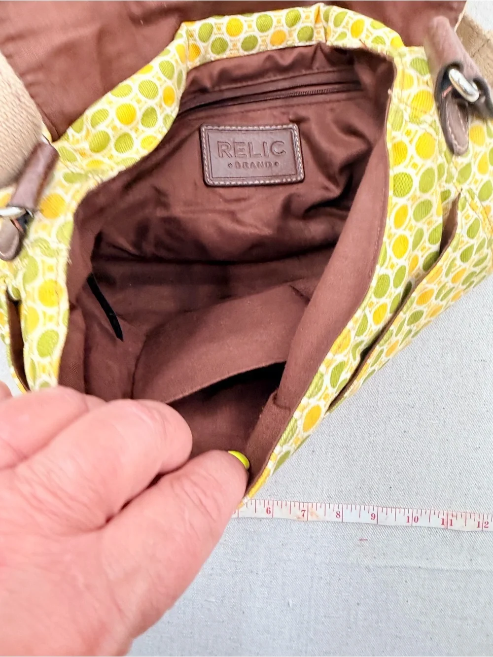 Relic Canvas Floral & Dot Crossbody Bag in Green and Yellow